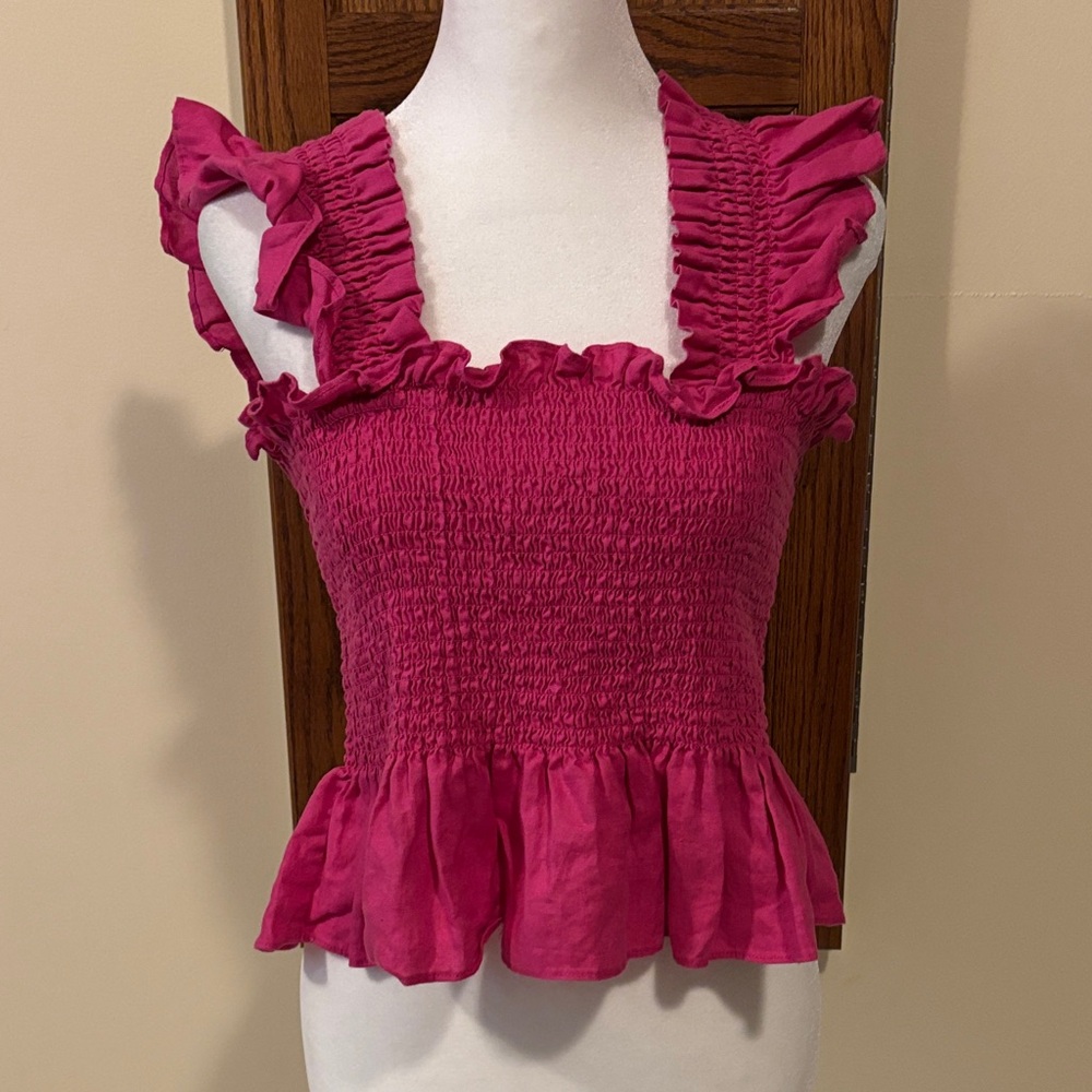 Hill House Fuchsia Smocked Top - size Large
